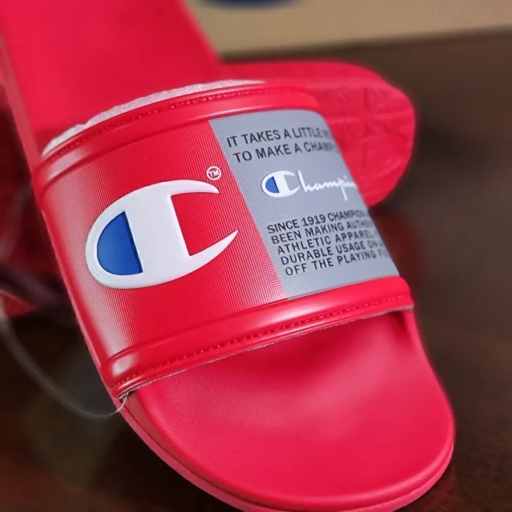 Champion Squishy Classic Sandals Soft Sole C Logo Men's Slides Red Gray New 10